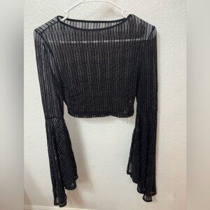 SHEIN Black Sheer Blouse with Bell Sleeves